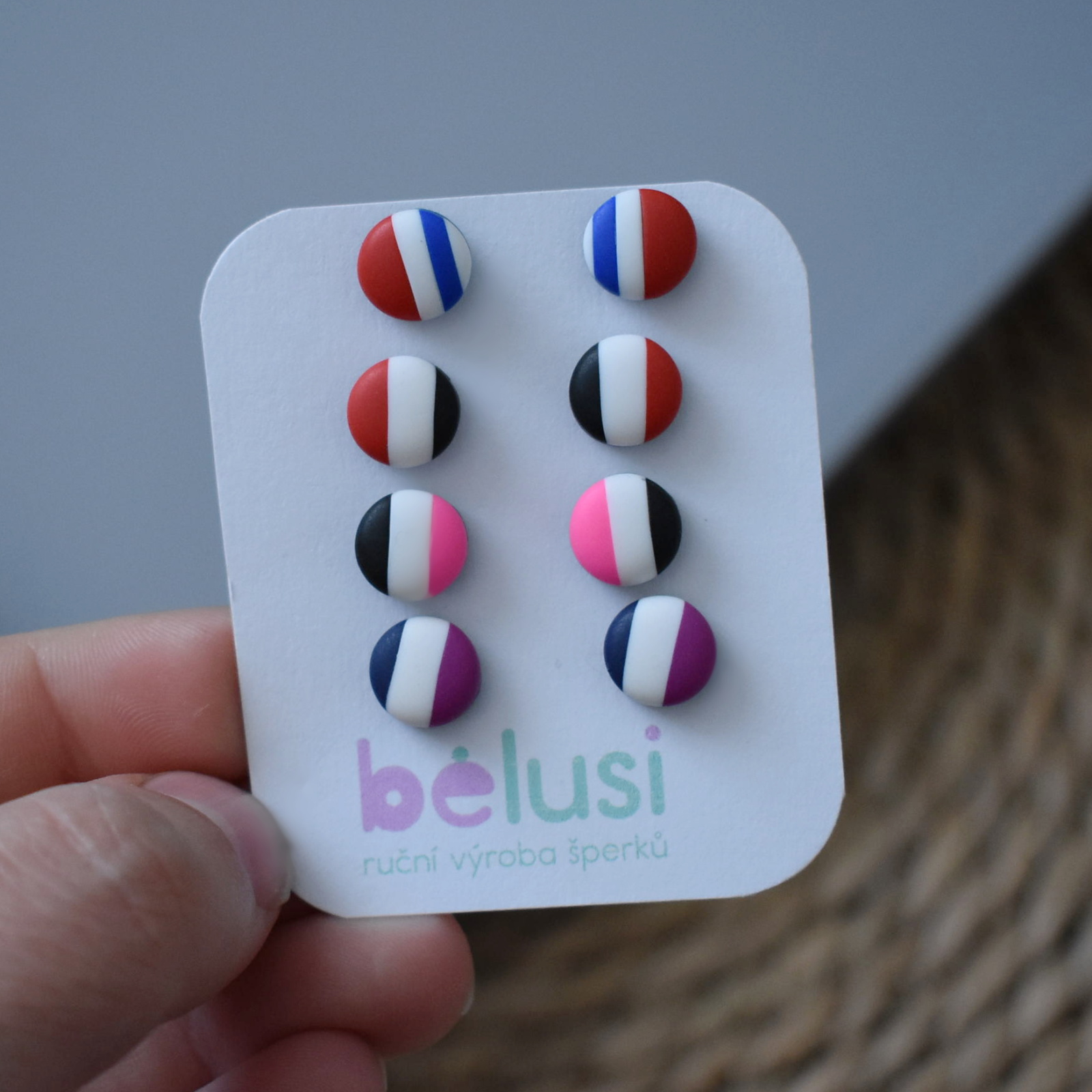 Náušnice fimo pecičky - proužky - Belusi
