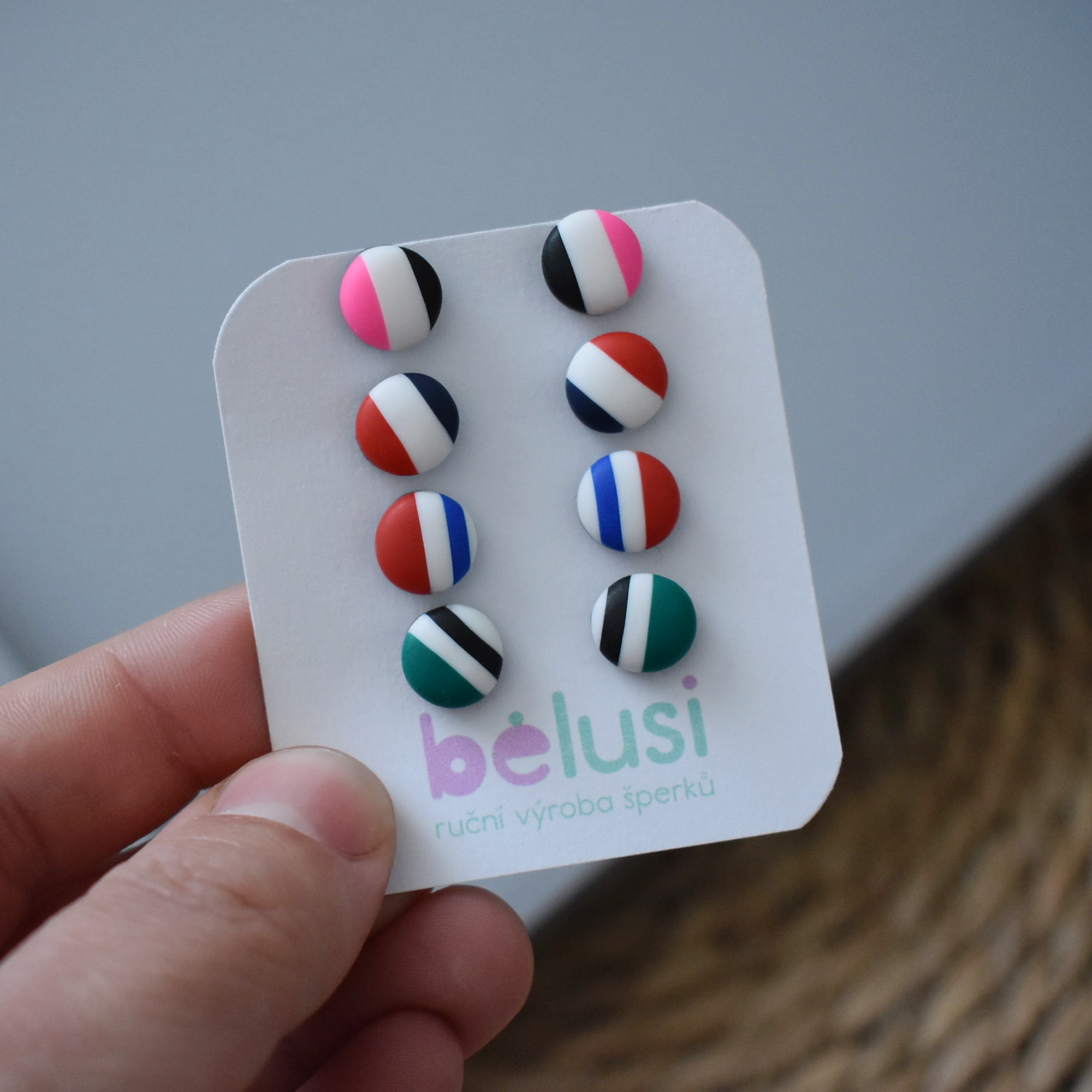 Náušnice fimo pecičky - proužky - Belusi